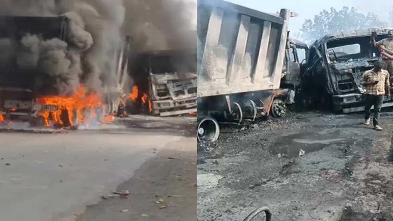 दो ट्रेलरों की टक्कर के बाद लगी आग, एक ड्राइव की जिंदा जलकर हुई मौत